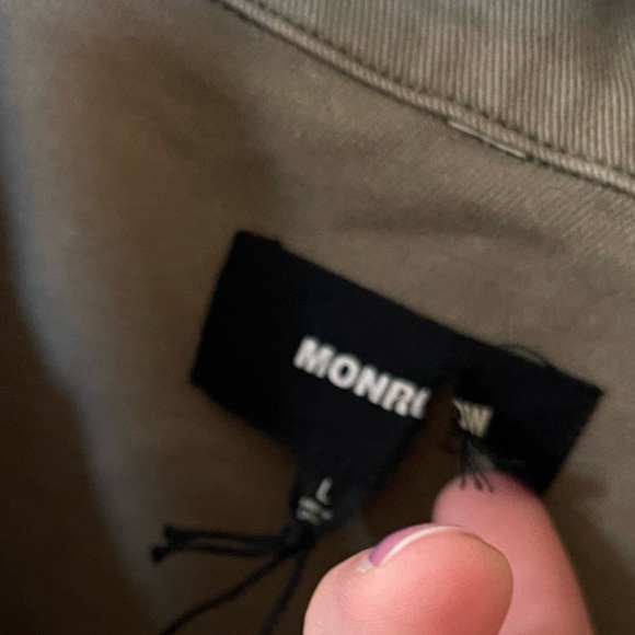 Monrow|Olive Anorak Jacket with Stripe Detail on Sides, Size Large•••Shaket - Picture 11 of 14